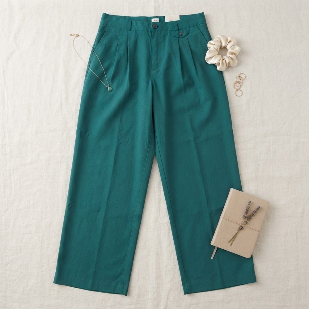 A New Day Womens Wide Leg High Rise Relaxed Trousers Teal Green Size 12R